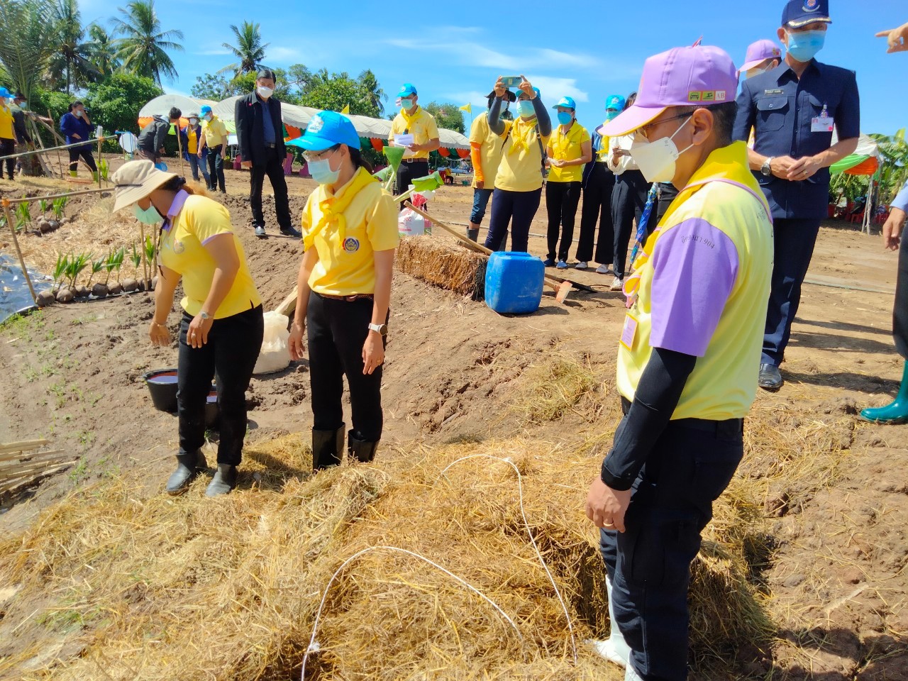พิธีส่งมอบแปลงและกิจกรรมเอามื้อสามัคคีเพื่อเฉลิมพระเกียรติ เนื่องในโอกาสวันเฉลิมพระชนมพรรษาฯ 28 กรกฎาคม 2564 ณ แปลงพื้นที่เรียนรู้ชุมชนต้นแบบการพัฒนาคุณภาพชีวิต CLM ตำบลวังเย็น อำเภอเมืองกาญจนบุรี